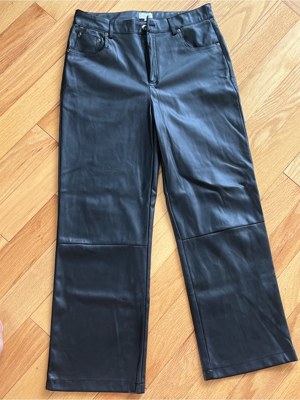 Kids Black Faux Leather Casual Wide-Leg Bottoms